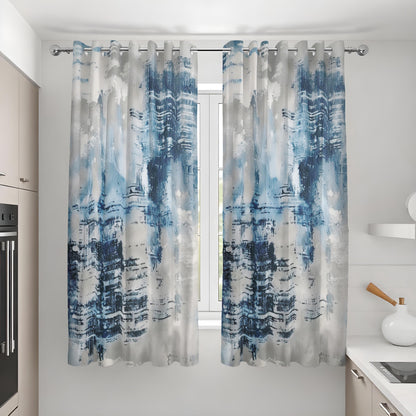 Blue Brushstroke Art Curtains, Contemporary Abstract Drapes