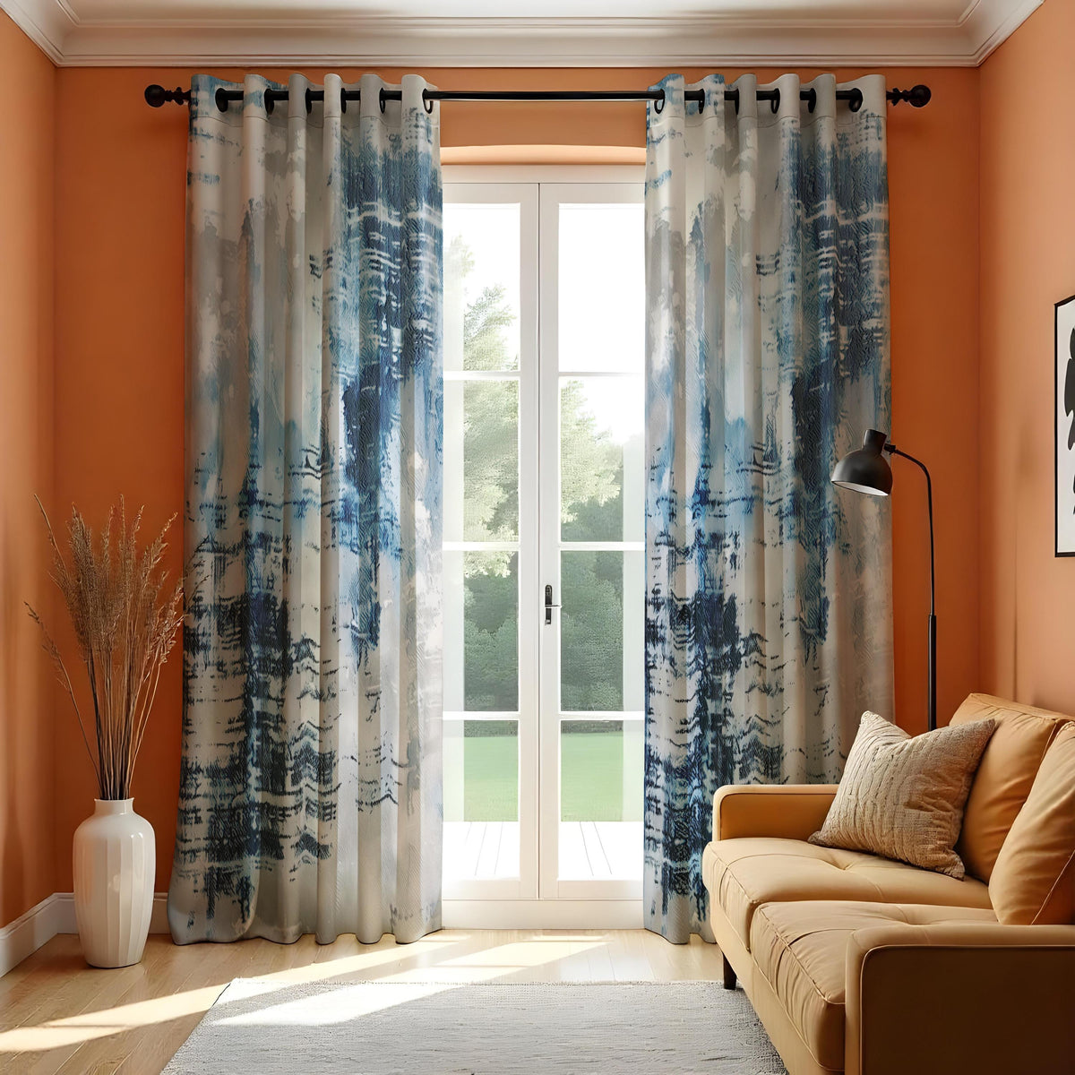 Blue Brushstroke Art Curtains, Contemporary Abstract Drapes