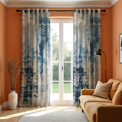 Blue Brushstroke Art Curtains, Contemporary Abstract Drapes