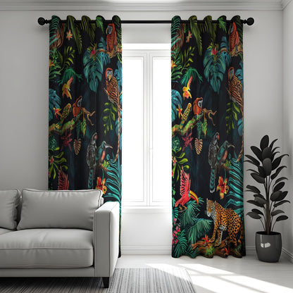 Leopard & Parrot Jungle Curtains, Tropical Animal Drapes