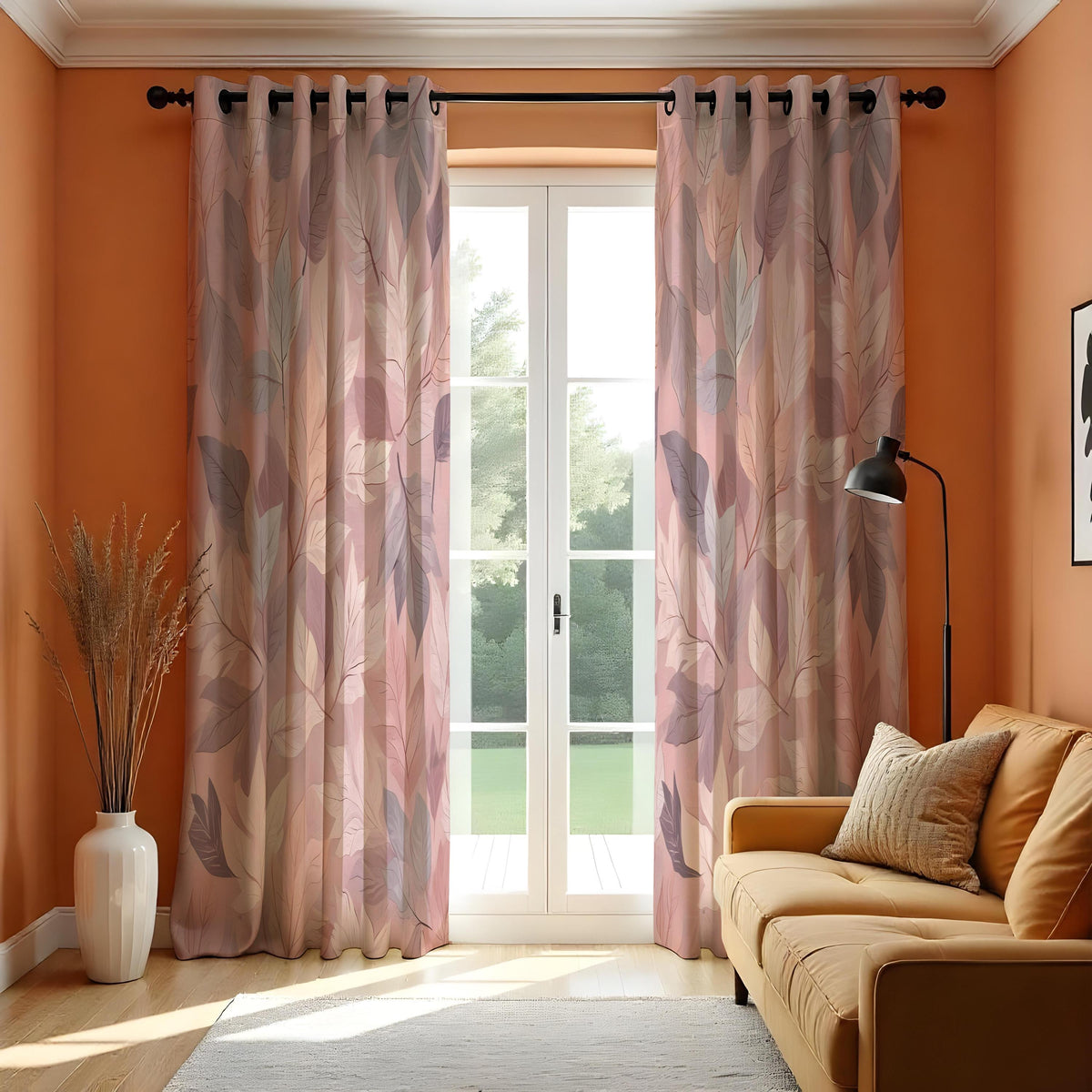 Dusty Pink Leaf Curtains, Soft Botanical Window Drapes
