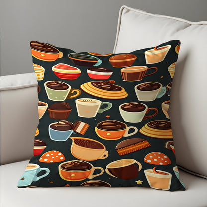 Coffee Lovers Pillow Cover, Mug and Pastry Cushion Case
