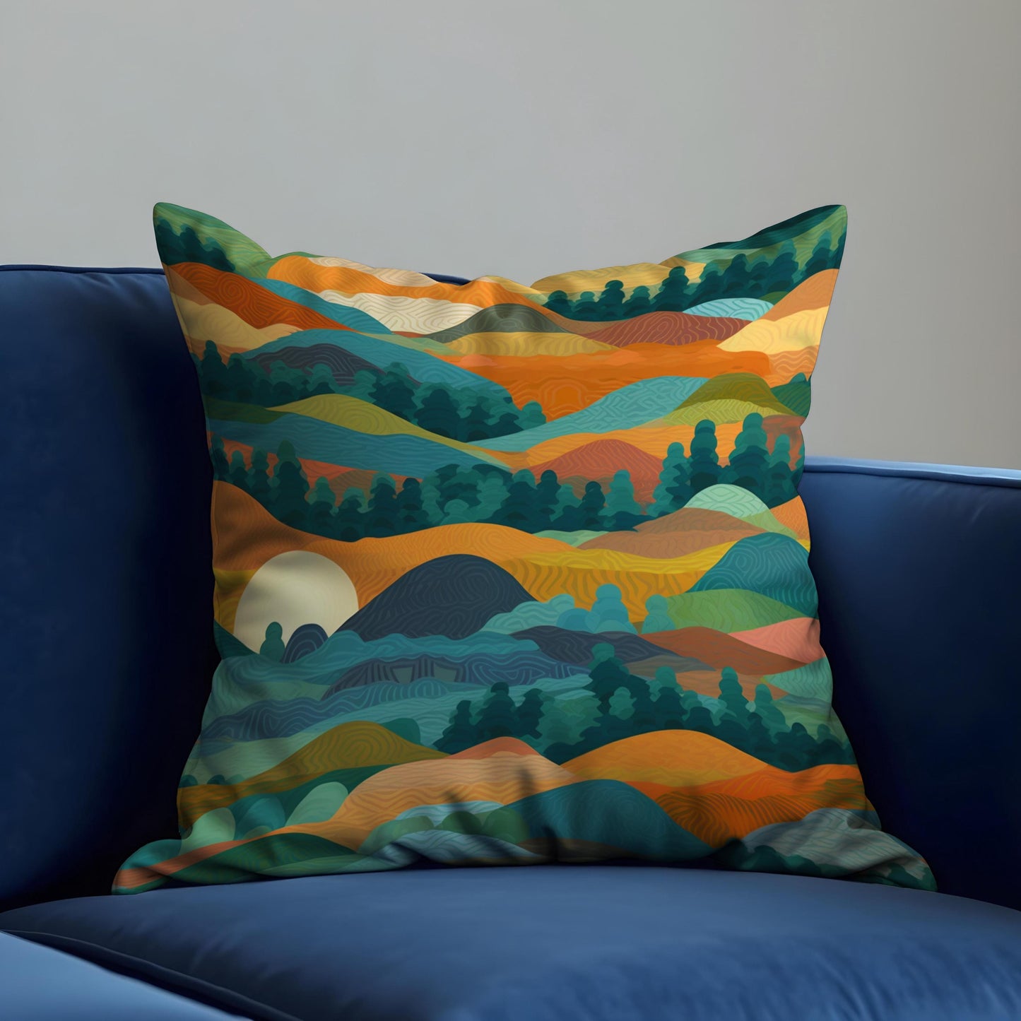 Colorful Mountain Sunset Cushion Cover, Abstract Landscape Pillow Case