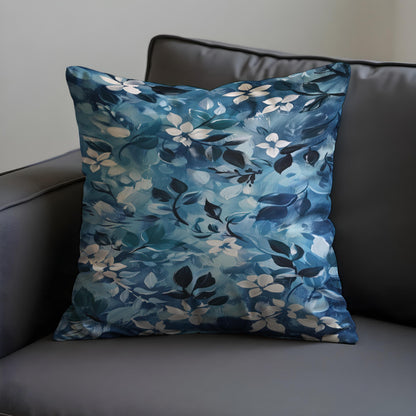 Blue Botanical Cushion Cover, Floral Throw Pillow Case