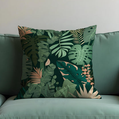 Tropical Leaf Cushion Cover, Monstera and Palm Plant Pillow Cover