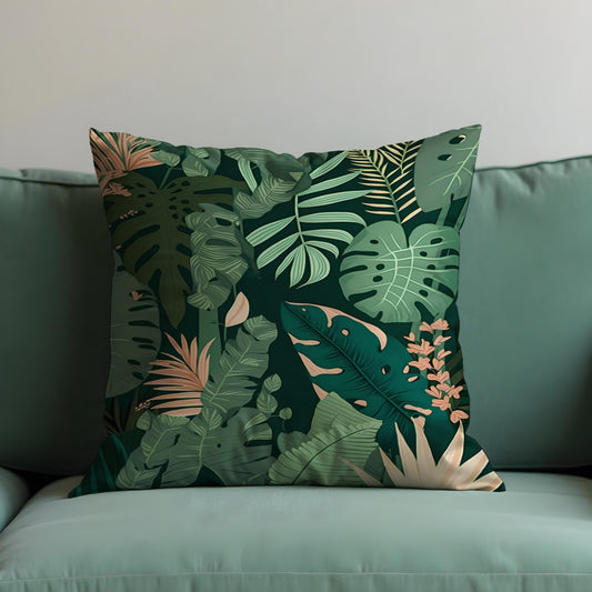 Tropical Leaf Cushion Cover, Monstera and Palm Plant Pillow Cover