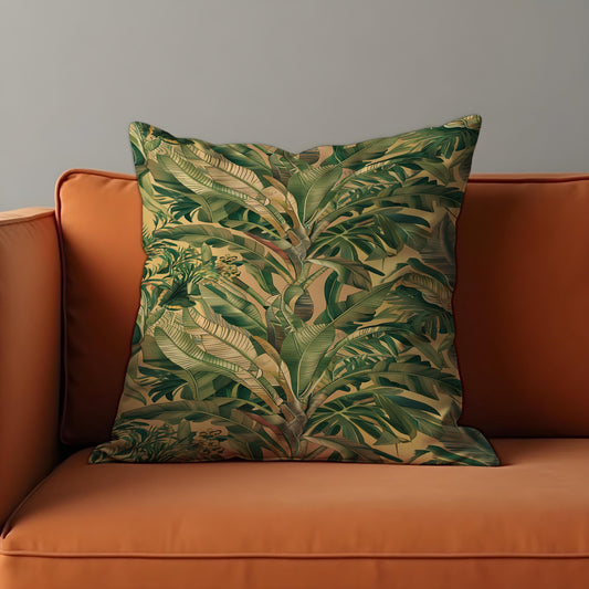 Palm Leaf Cushion Cover, Green Botanical Pillow Case