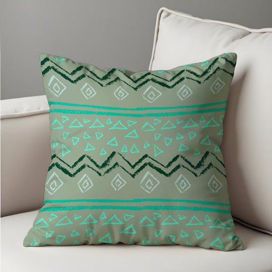 Tribal Geometric Cushion Cover, Sage Green and Teal Pattern Pillow Case