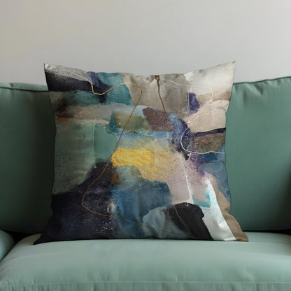 Moody Abstract Watercolor Cushion Cover, Blue & Beige Pillow Cover