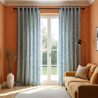 Blue Wavy Line Curtains, Modern Fluid Abstract Drapes