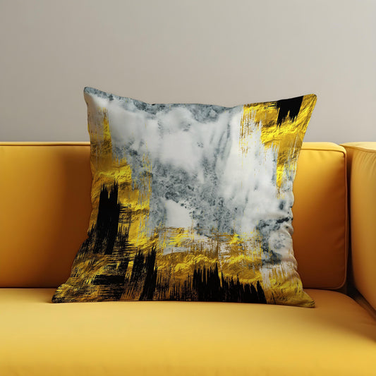 Abstract Cushion Cover, Mustard & Marble Brushstrokes Pillow Case