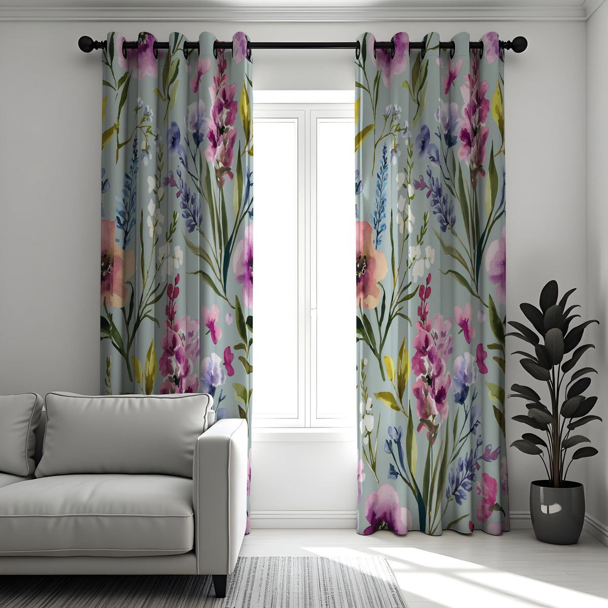 Watercolor Wildflower Curtains, Spring Garden Floral Drapes