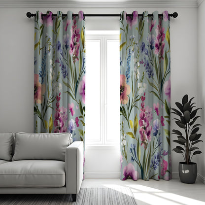 Watercolor Wildflower Curtains, Spring Garden Floral Drapes