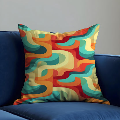 Multicolored Retro Swirl Cushion Cover, Wavy Lines Pillow Case