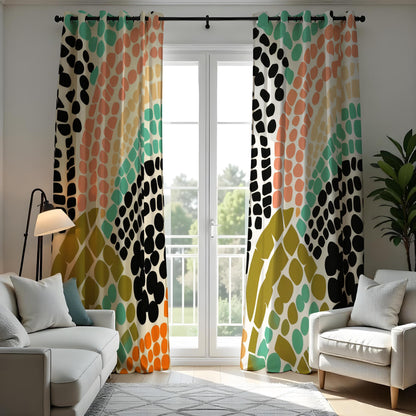Colorful Retro Dot Curtains, Abstract Geometric Drapes