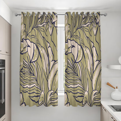 Large Leaf Line Art Curtains, Minimalist Botanical Drapes