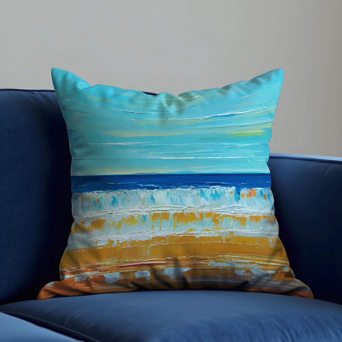 Beach Scene Cushion Cover, Ocean Waves Throw Pillow Case