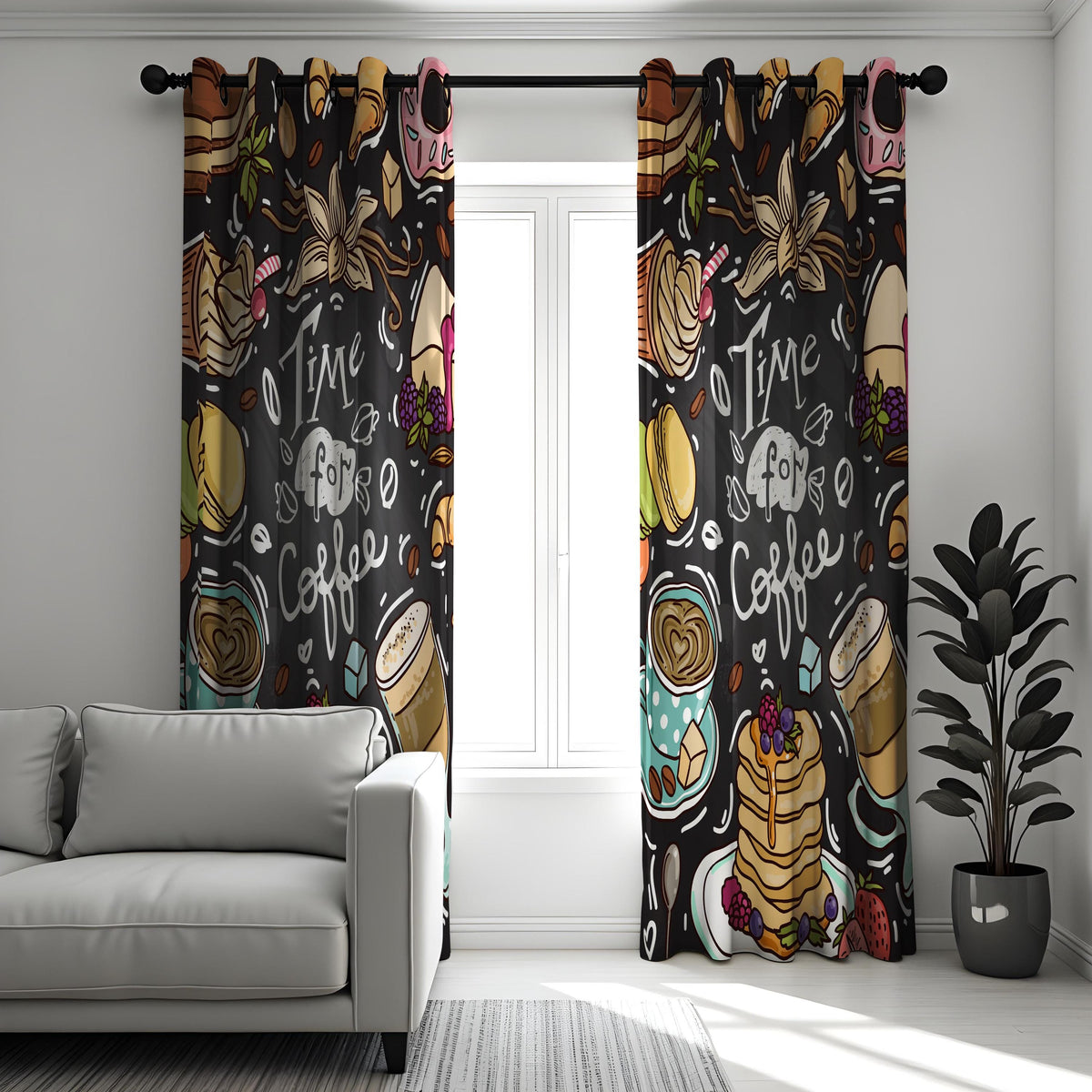 Coffee Lover Kitchen Curtains, Cafe Print Coffee Bar Drapes