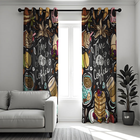 Coffee Lover Kitchen Curtains, Cafe Print Coffee Bar Drapes