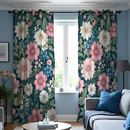 Pink Flower Curtains, Oversized Botanical Floral Drapes
