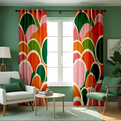 Colorful Retro Floral Curtains, Mid Century Modern Drapes