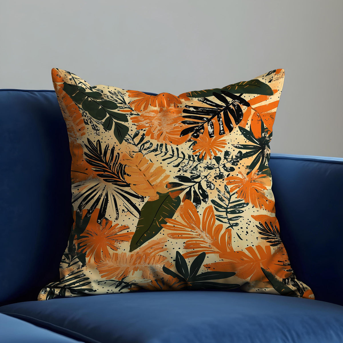 Orange Tropical Cushion Cover, Leaf Throw Pillow Case