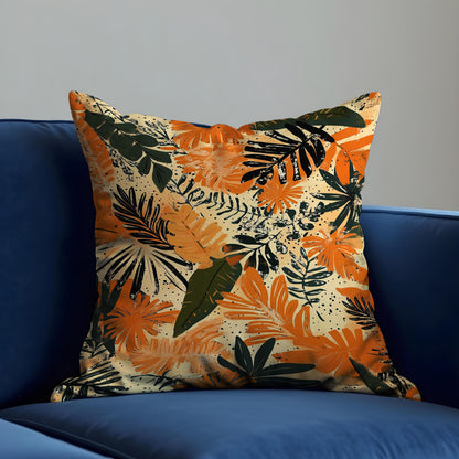 Orange Tropical Cushion Cover, Leaf Throw Pillow Case