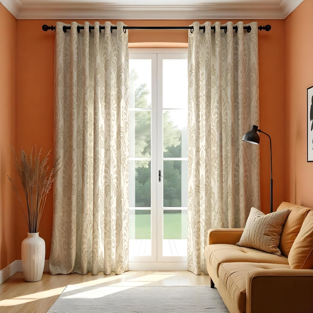 Beige Cream Damask Curtains, Classic Neutral Window Drapes