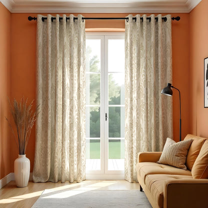 Beige Cream Damask Curtains, Classic Neutral Window Drapes