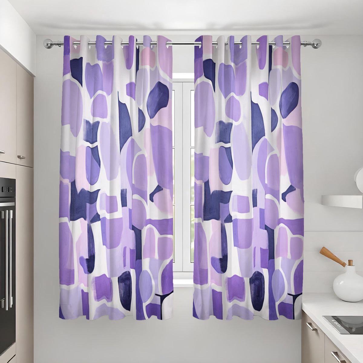 Purple Abstract Geometric Curtains, Modern Art Drapes