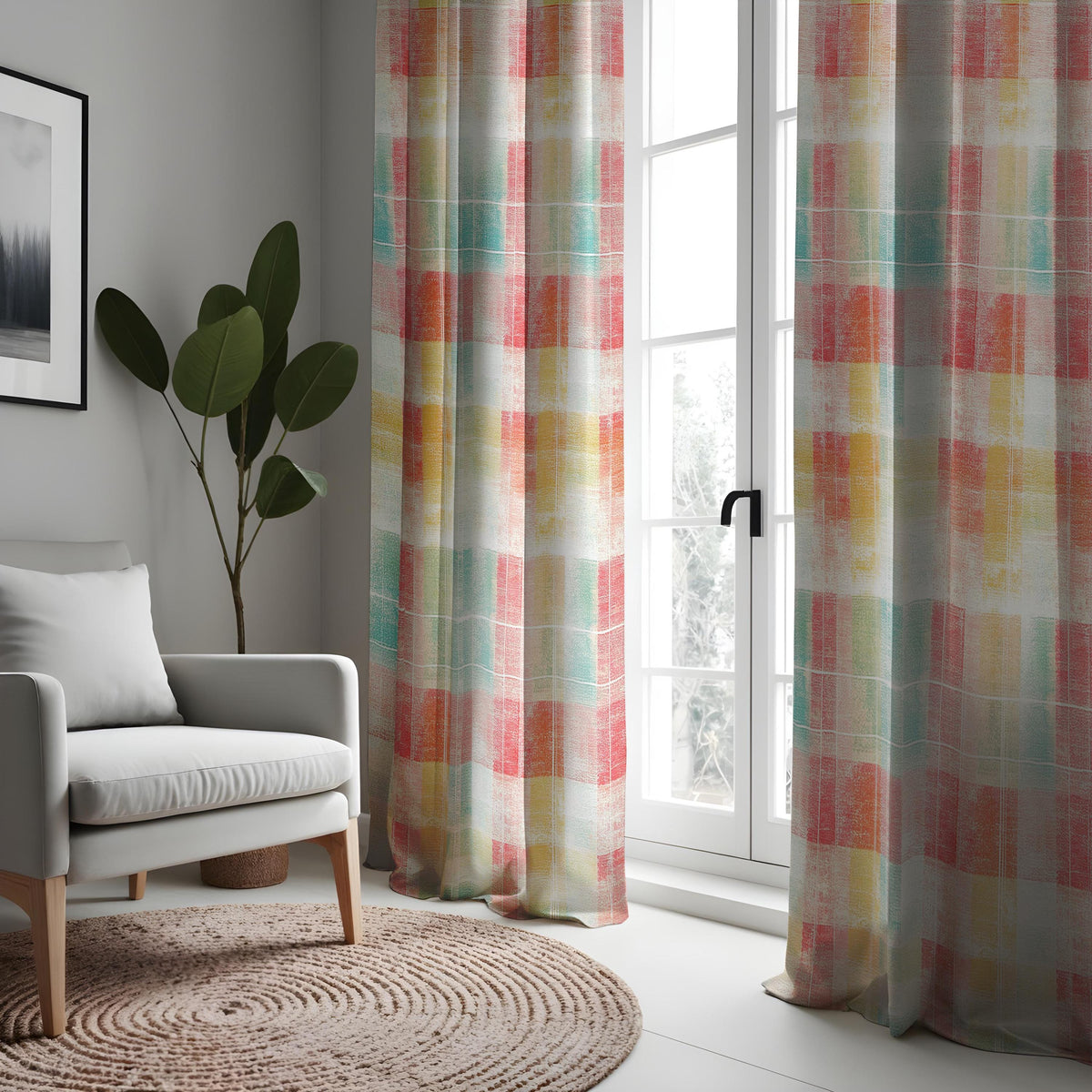 Pastel Plaid Curtains, Checkered Made to Measure Drapes