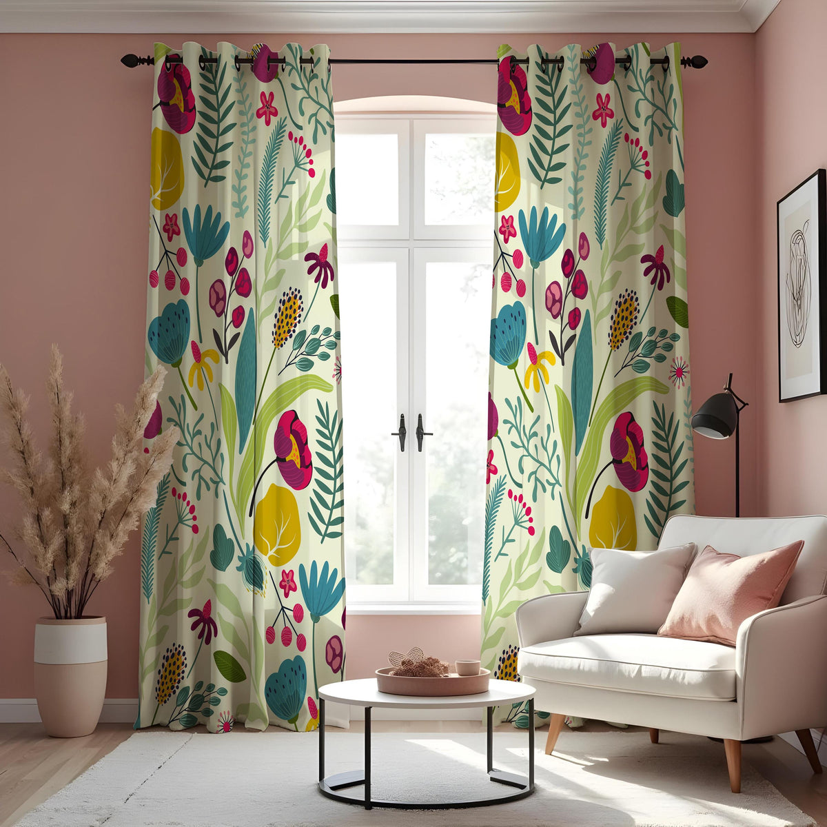 Multicolor Tropical Floral Curtains, Jungle Leaf Drapes