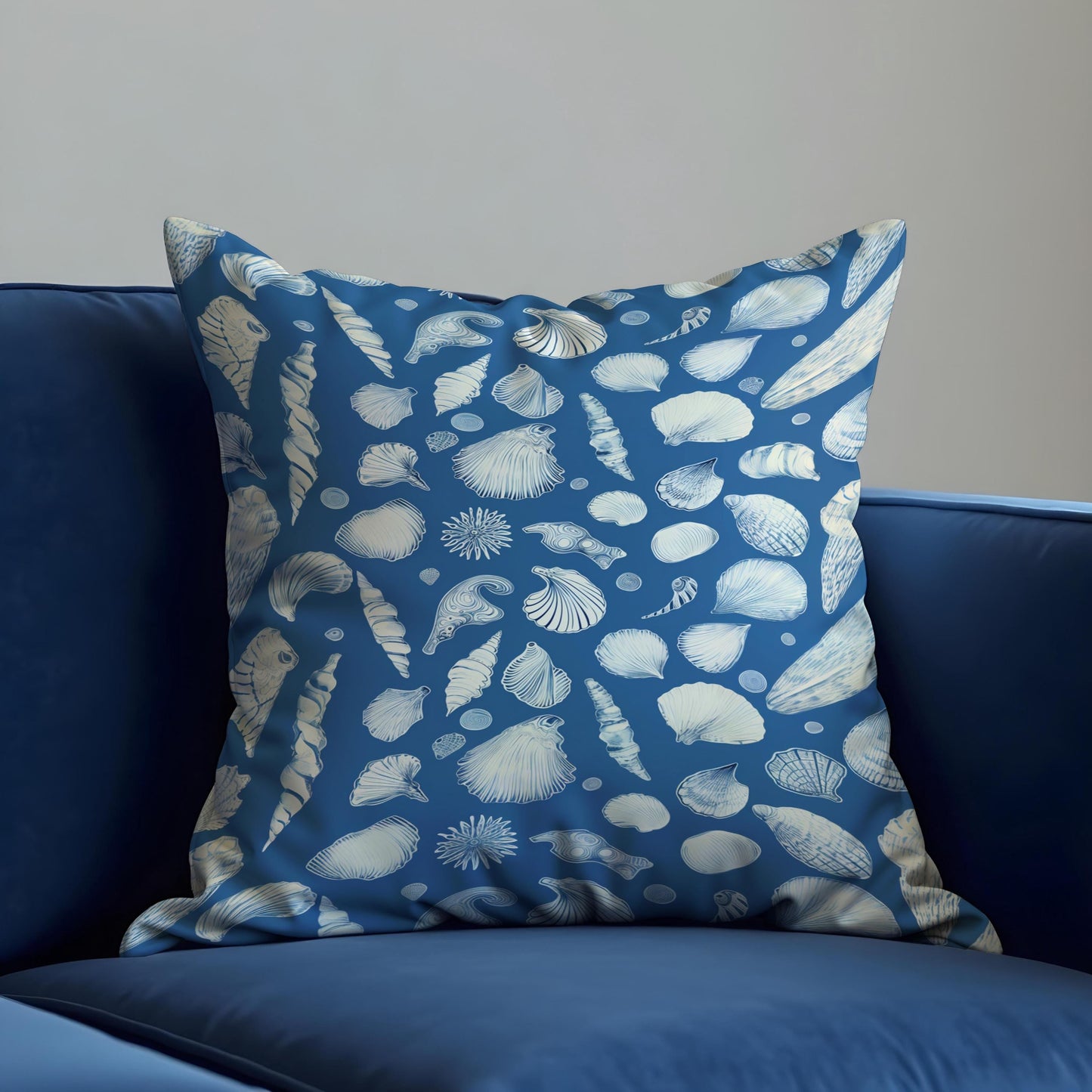 Nautical Seashell Cushion Cover, Blue Beach Theme Pillow Cover