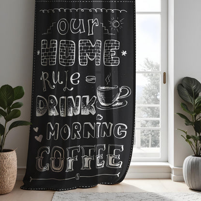 Black Coffee Kitchen Curtains, Funny Quote Cafe Drapes
