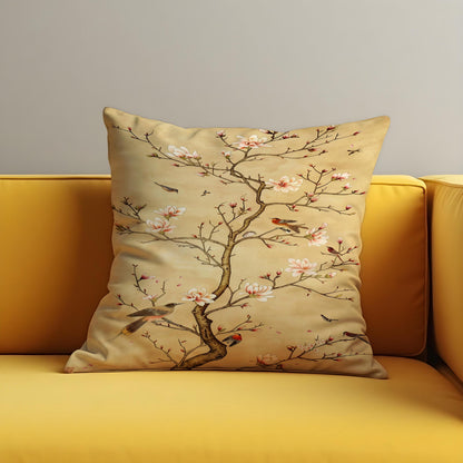 Blossom Bird Cushion Cover, Oriental Floral Pillow Case