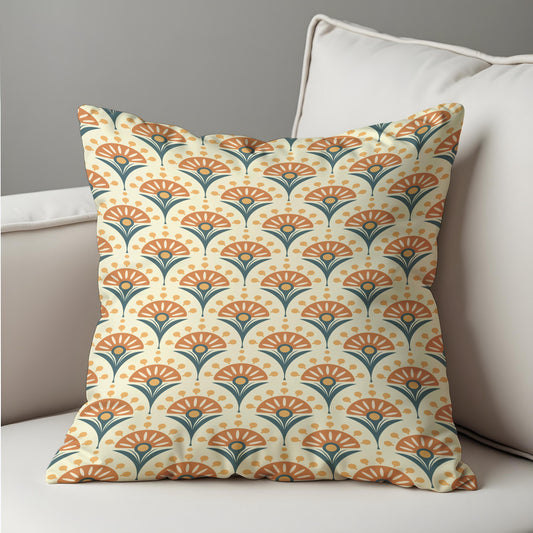 Mid Century Cushion Cover, Retro Floral Cream Throw Pillow Case