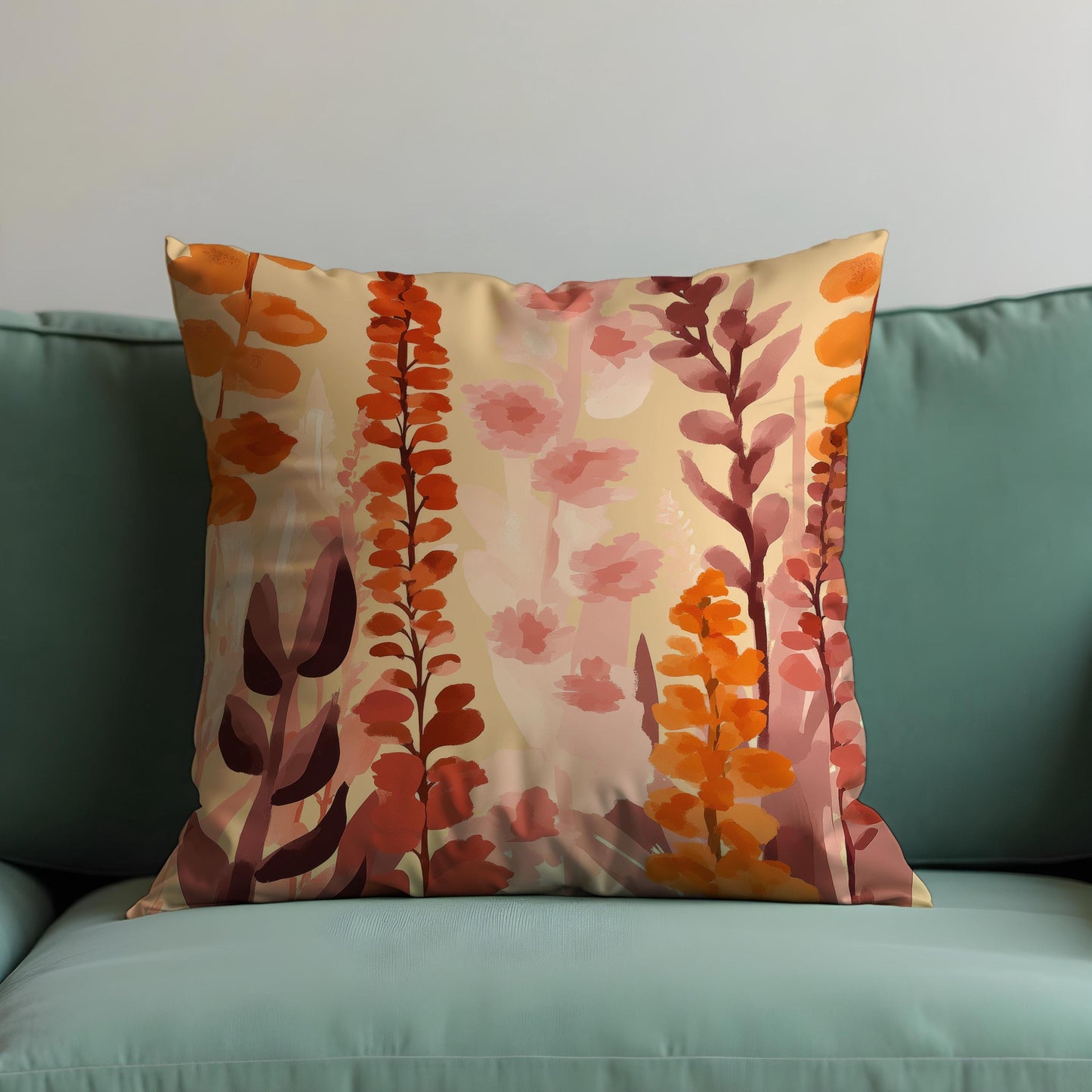 Autumn Floral Pillow Cover, Watercolor Botanical Cushion Case