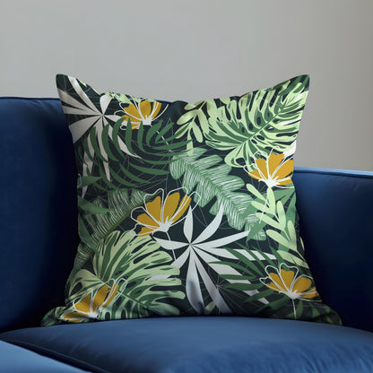 Tropical Floral Cushion Cover, Green Jungle Leaves  Pillow Cover