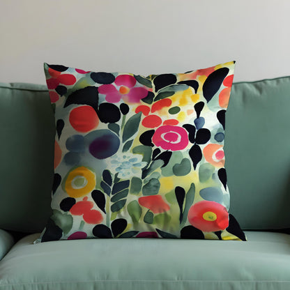 Watercolor Floral Cushion Cover, Colorful Botanical Throw Pillow Case