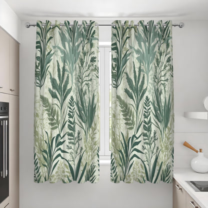Green Tropical Leaf Curtains, Nature Botanical Print Drapes