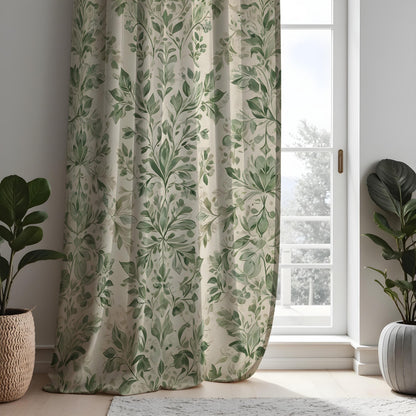Green Leaf Curtains, Soft Botanical Custom Size Drapes