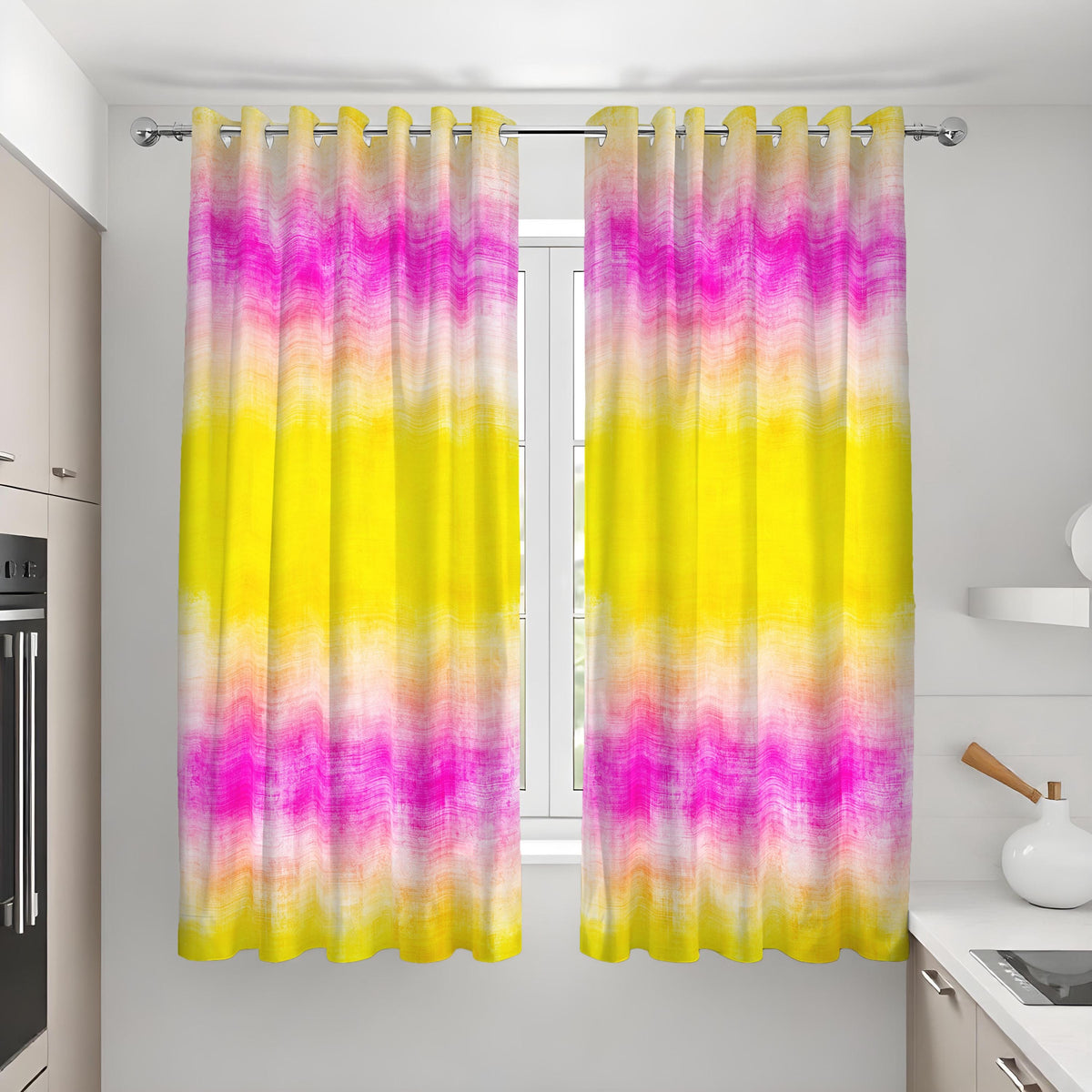 Yellow Pink Ombre Curtains, Watercolor Gradient Drapes