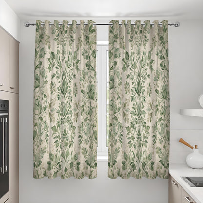 Green Leaf Curtains, Soft Botanical Custom Size Drapes