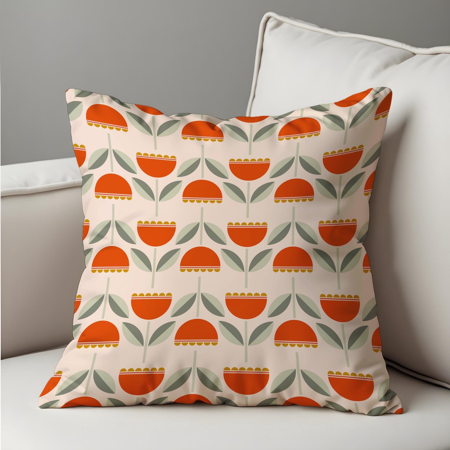 Retro Tulip Flower Cushion Cover, Scandinavian Floral Pillow Cover