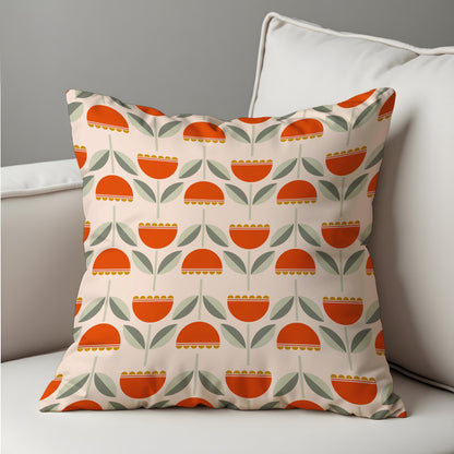 Retro Tulip Flower Cushion Cover, Scandinavian Floral Pillow Cover