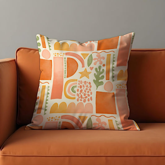 Boho Abstract Cushion Cover, Warm Terracotta Geometric Pillow Cover