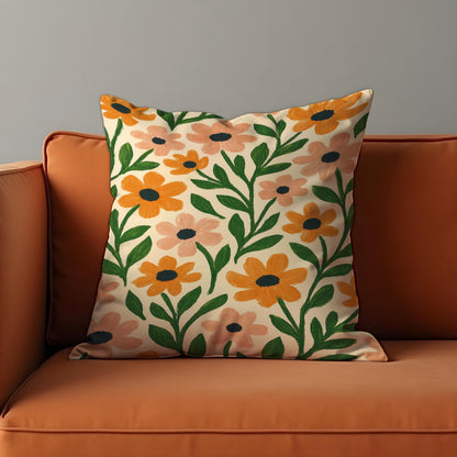 Floral Cushion Cover, Orange Peach Flowers Throw Pillow Case