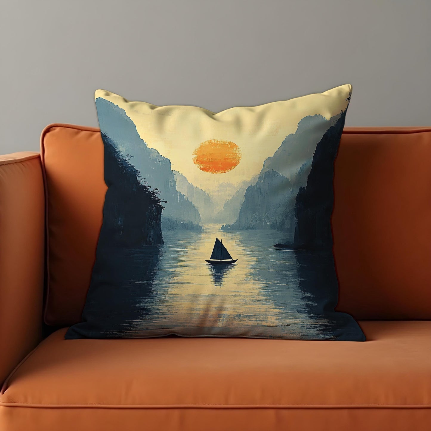 Serene Sunset Lake Cushion Cover, Tranquil Nature Landscape Throw Pillow Cover