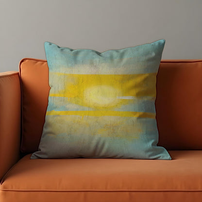 Sunset Abstract Cushion Cover, Yellow Blue Throw Pillow Case
