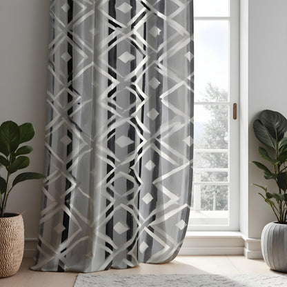 Grey Geometric Curtains, Neutral Abstract Pattern Drapes